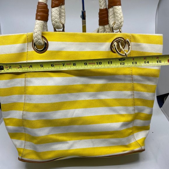Michael Kors XL Yellow/White Canvas Fabric Handbag - Picture 6 of 14